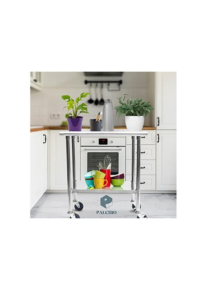 AL KHAYAM - Stainless Steel Prep Table for Kitchen Prep Station with Backsplash, Shelf on Wheels for Commercial  OR Home Kitchen Hotel, Restaurant Equipment with Cutting Board, Towel - 30x24x34 - Image 1