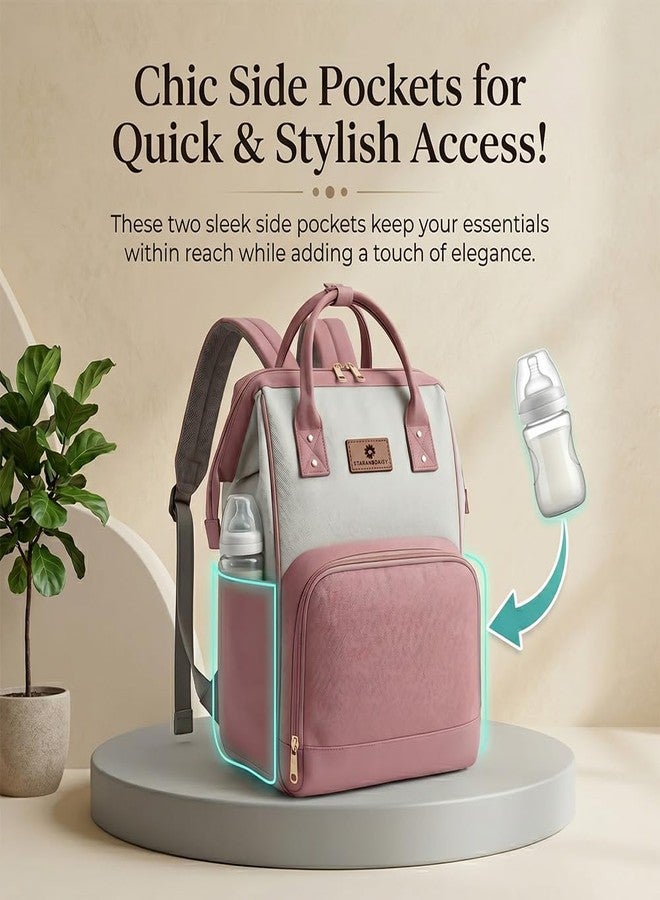 StarAndDaisy Diaper Bag / 30L Lightweight Diaper Bag for Mothers for Travel with 3 Insulated Bottle Pockets/Baby Bag for Mother Travel & Maternity Bag for Baby – Pink Grey - Image 4
