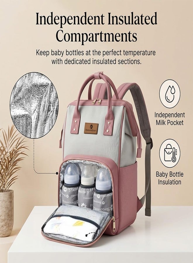 StarAndDaisy Diaper Bag / 30L Lightweight Diaper Bag for Mothers for Travel with 3 Insulated Bottle Pockets/Baby Bag for Mother Travel & Maternity Bag for Baby – Pink Grey - Image 2