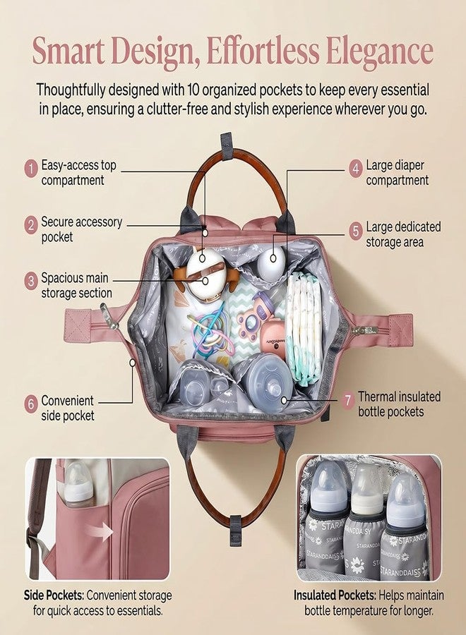 StarAndDaisy Diaper Bag / 30L Lightweight Diaper Bag for Mothers for Travel with 3 Insulated Bottle Pockets/Baby Bag for Mother Travel & Maternity Bag for Baby – Pink Grey - Image 3