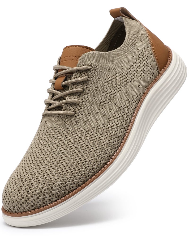 VILOCY Wide Shoes for Mens Casual Dress Sneakers Business Oxfords Mesh Breathable Walking Shoes Tennis Comfortable Wide Width Khaki EU44 - Image 1