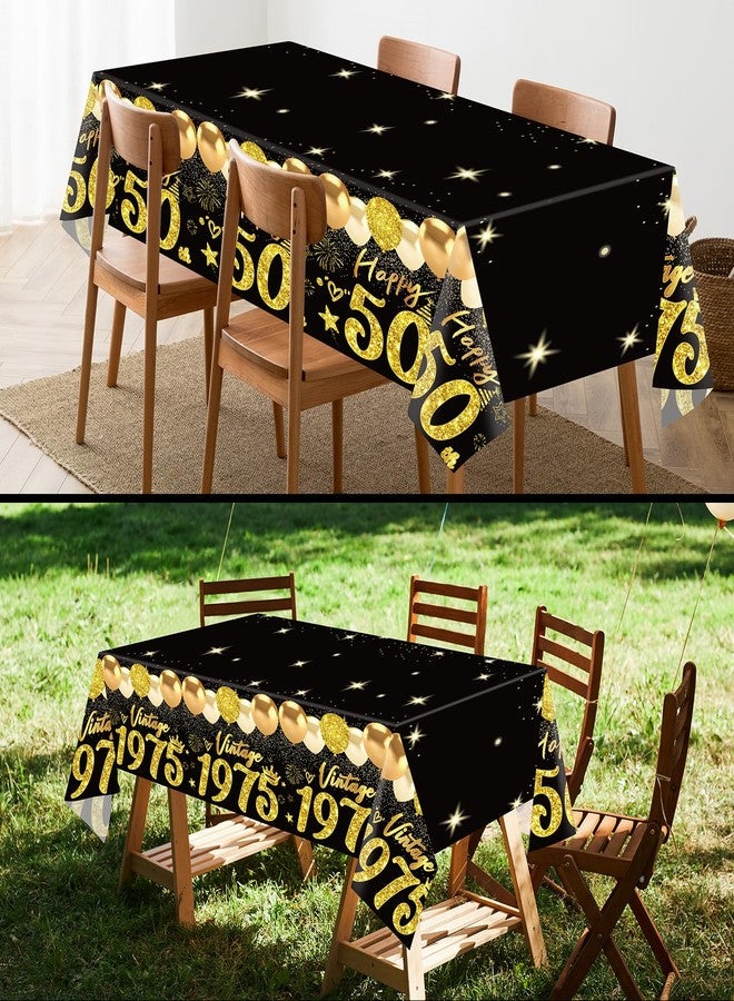 Uiorgui 2pcs 50th Birthday Tablecloth, Black Gold 50th Birthday Decorations for Men Women Vintage 1975 Table Cloth Plastic Rectangular 50th Table Cover Happy 50 th Anniversary Party Supplies - Image 5