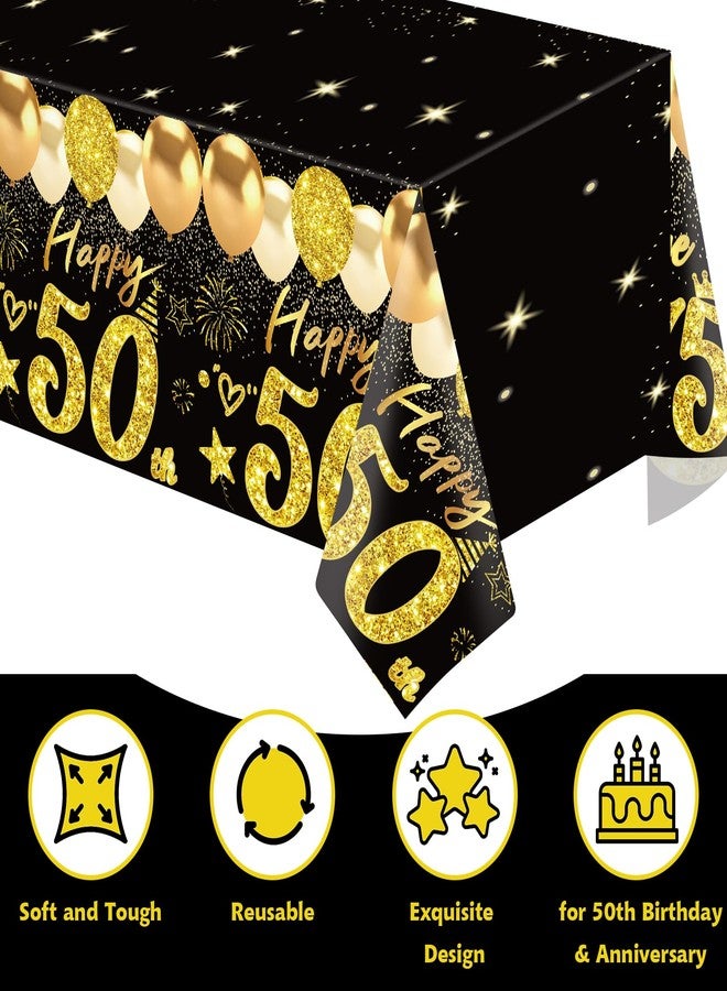 Uiorgui 2pcs 50th Birthday Tablecloth, Black Gold 50th Birthday Decorations for Men Women Vintage 1975 Table Cloth Plastic Rectangular 50th Table Cover Happy 50 th Anniversary Party Supplies - Image 4