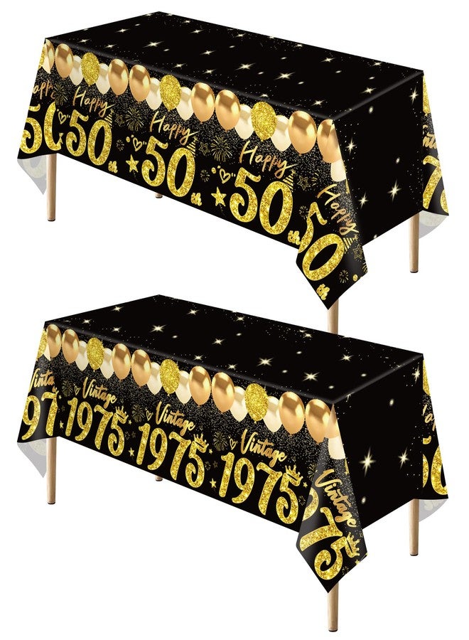 Uiorgui 2pcs 50th Birthday Tablecloth, Black Gold 50th Birthday Decorations for Men Women Vintage 1975 Table Cloth Plastic Rectangular 50th Table Cover Happy 50 th Anniversary Party Supplies - Image 1