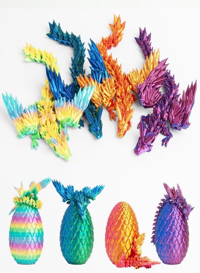 AUMEILLER 4 Pcs 3D Printed Easter Dragon Egg with Wings, Easter Basket Stuffers，3D Printed Crystal Dragon Gift for Kids - Image 1