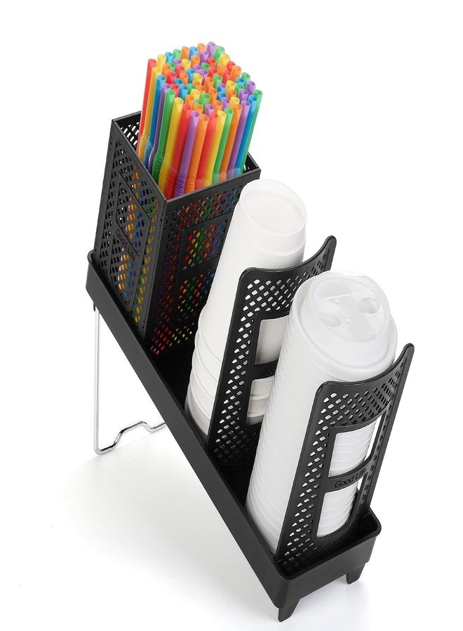 Honlibey Coffee Cup Dispenser with Straws Holder, Plastic Coffee Cup and Lid Holder, 5-20oz Disposable Paper Cups Organizer for Countertop, Station, Bar, Office, Restaurant, Breakroom(3 Compartments) - Image 1