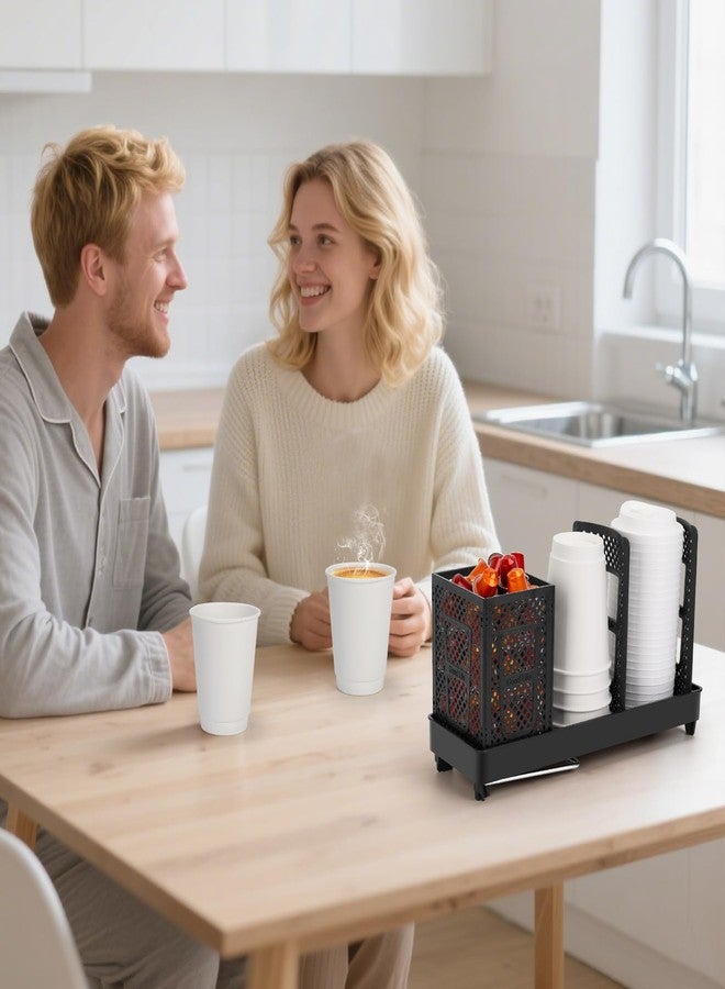 Honlibey Coffee Cup Dispenser with Straws Holder, Plastic Coffee Cup and Lid Holder, 5-20oz Disposable Paper Cups Organizer for Countertop, Station, Bar, Office, Restaurant, Breakroom(3 Compartments) - Image 5