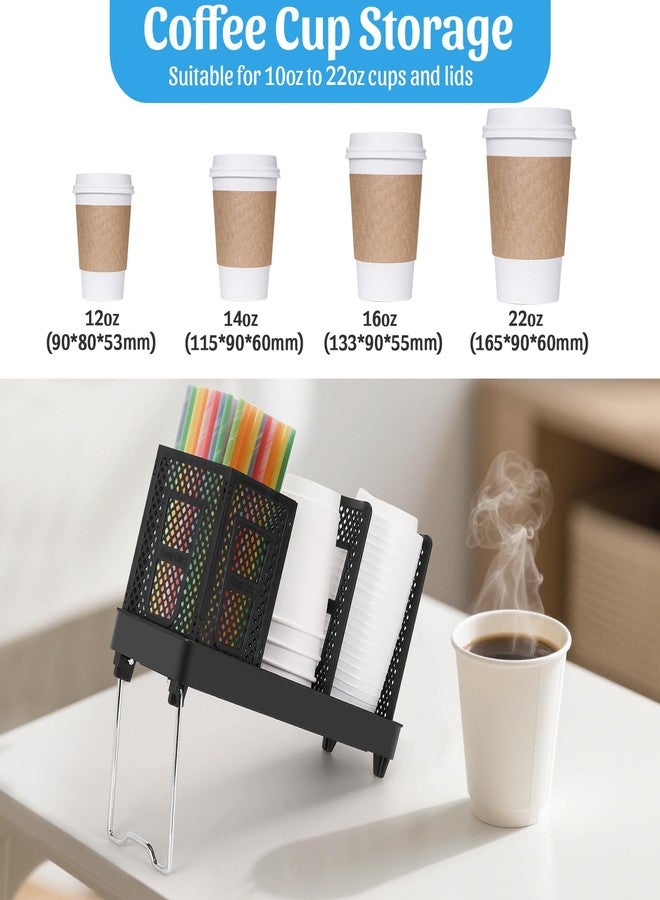Honlibey Coffee Cup Dispenser with Straws Holder, Plastic Coffee Cup and Lid Holder, 5-20oz Disposable Paper Cups Organizer for Countertop, Station, Bar, Office, Restaurant, Breakroom(3 Compartments) - Image 3