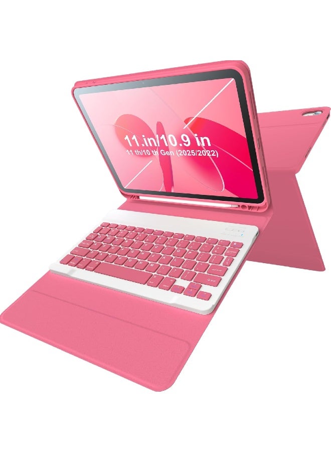 زومي غطاء لجهاز iPad الجيل 11 والجيل 10 مع لوحة مفاتيح، مقاس 10.9 بوصة قابل للتعديل بعدة زوايا، لوحة مفاتيح بلوتوث قابلة للفصل مع حامل قلم، ظهر من TPU ناعم وسهل التنظيف (زهري ساخن) - Image 1