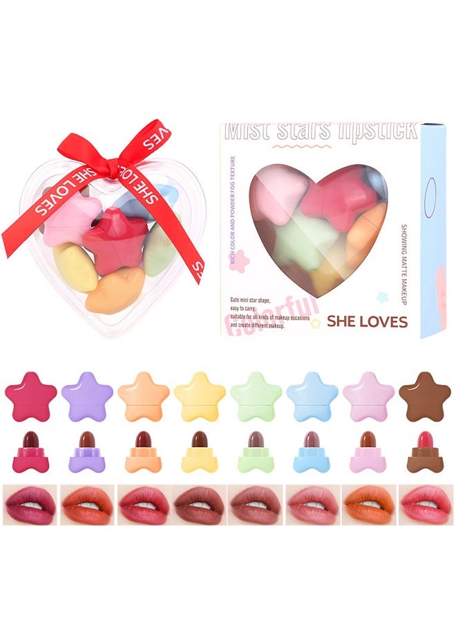 Sheloves Mist Stars Lipstick，Cute Lipstick For Girls Women, 8-Color Matte Color Mini Star Capsule Lipstick Set, Long Lasting Non Stick Cups, Star Candy Portable Colorful Velvet Lipsticks Mini Size - Image 1