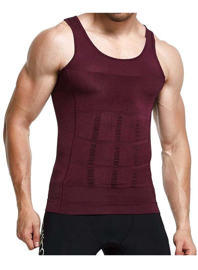 VITION Mens Slimming Body Shaper Vest Shirt Mens Athletic Compression Shirt Slimming Body Shaper Tank Top Abs Abdomen Slim Vest Undershirt (XL) Maroon  - Image 1