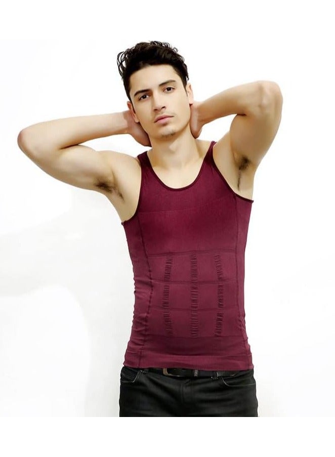 VITION Mens Slimming Body Shaper Vest Shirt Mens Athletic Compression Shirt Slimming Body Shaper Tank Top Abs Abdomen Slim Vest Undershirt (XL) Maroon  - Image 2