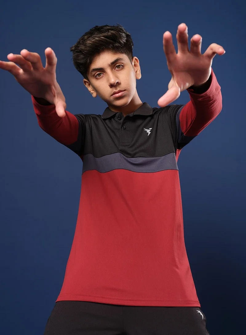 Technosport  Color Block Long Sleeve Polo T-Shirt for Men | Best Price UAE