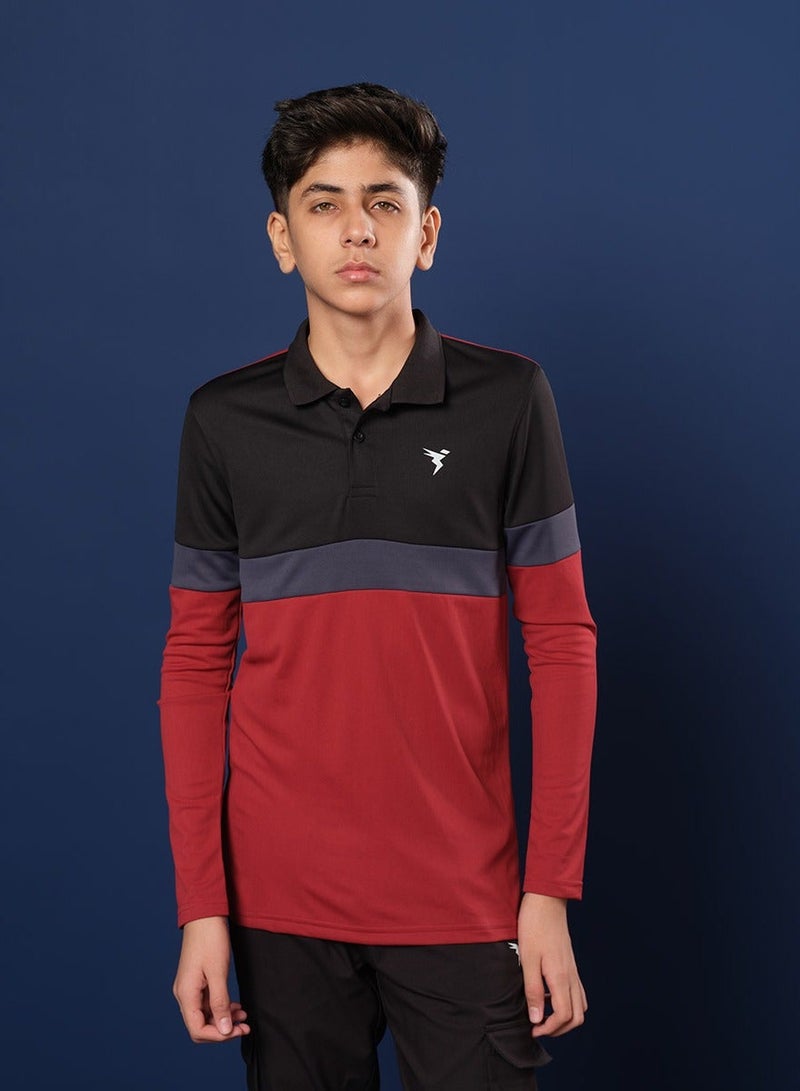 Technosport Color Block Long Sleeve Polo T-Shirt - Image 1