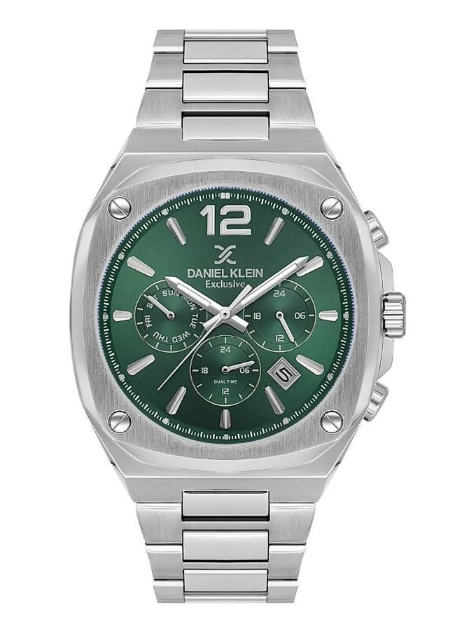 DANIEL KLEIN Men's Stainless Steel Silver Alloy Case Analog Dark Green Round Sunray Dial Japanese Quartz Exclusive 50 Meters Water Resistant
