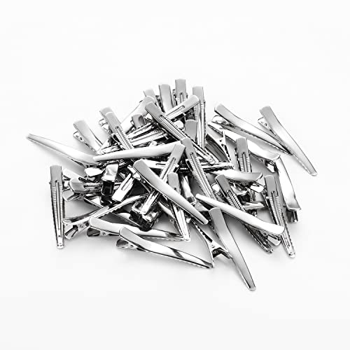 UJOY Flat Metal Single Prong Alligator Duckbills Diy Barrette Bow Silver Hair Clips For Women (Pack Of 50, 3.2Cm) - Image 1