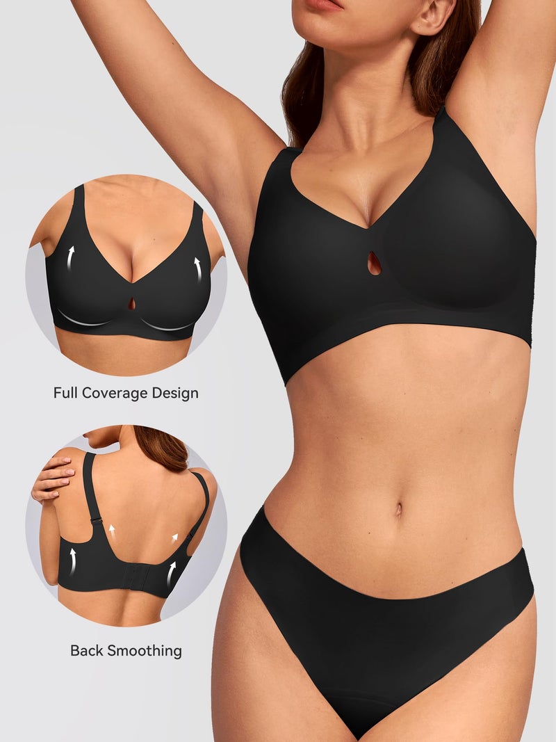 LUCKMEEY Bras for Women No Underwire Push Up Wireless Bra Seamless Bras Full Coverage Supportive Everyday Bra with Lift Truffle Black X-Large - Image 4