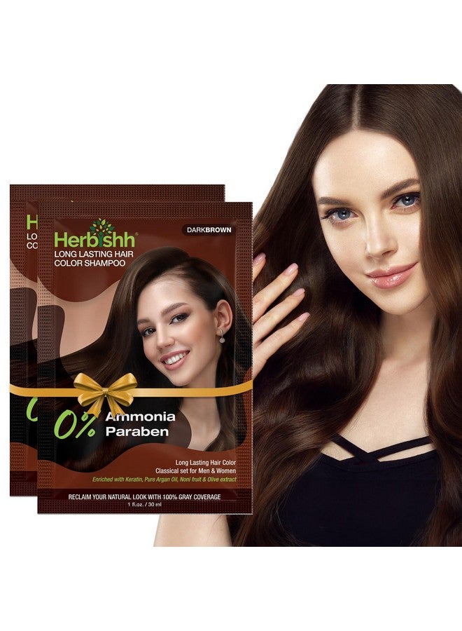 Herbishh Travel Pack Hair Dye Color Shampoo in Sachet + 1pc Argan Hair Mask Sachet (Dark brown, 2 sachets) - Image 1