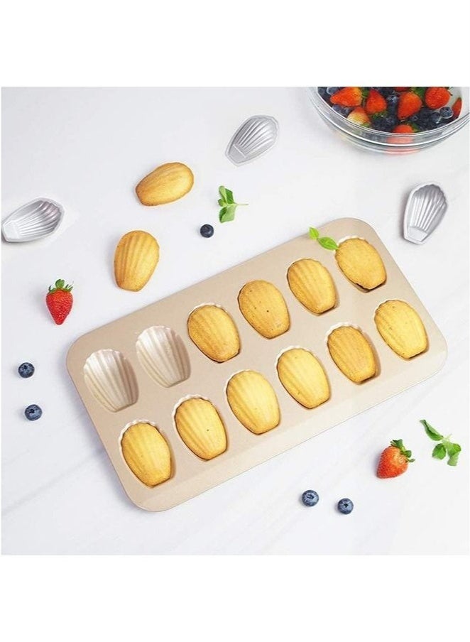 2 PCS Madeleine Pan, 12-Cup Nonstick Shell Shape Baking Cake Mold Jumbo Muffin,Bakeware Bread Pan, Sheet Pans for Cooking Nonstick,15.5 Inch Baking Pan Loaf - Image 2
