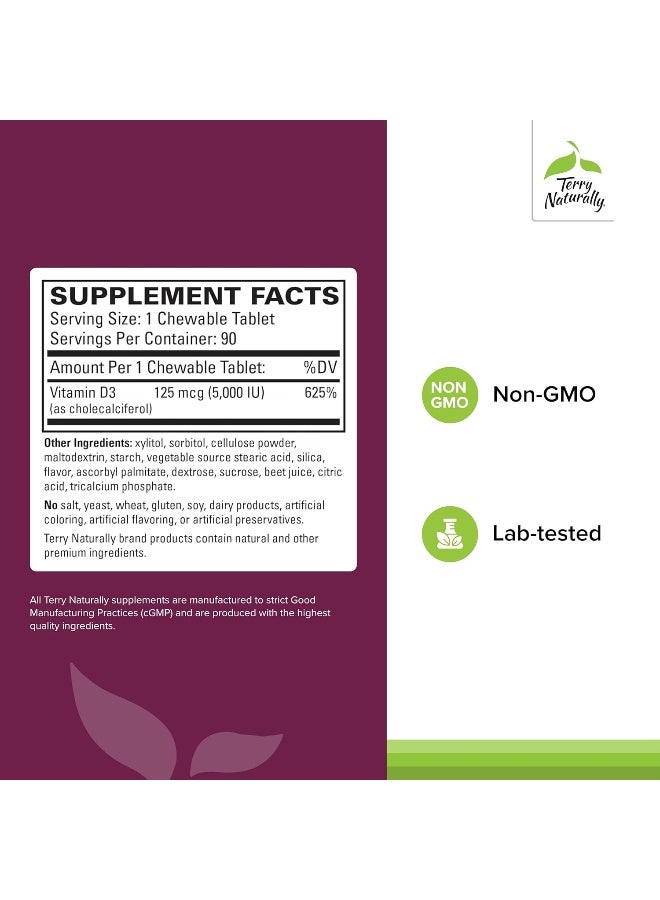 Terry Naturally Vitamin D3 Chewable Tablets for Adults - Mixed Berry Flavor - Image 2