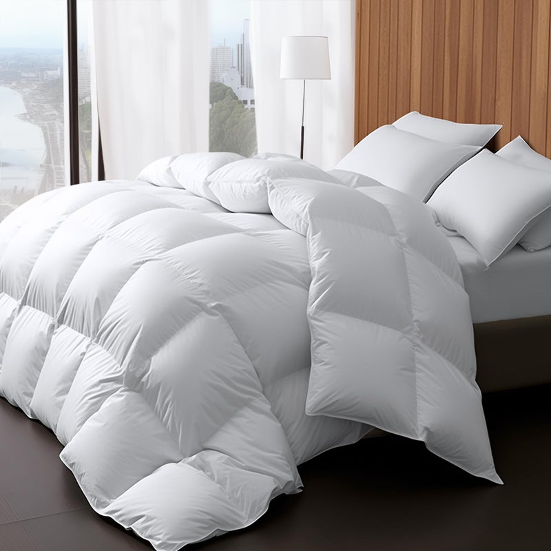 Wellos Luxury Goose Feather Down Comforter King Size 850 FillPower Fluffy and Cozy Duvet Insert with 1000T 100 Cotton All Season Premium Medium Warmth King Size Down Comforter