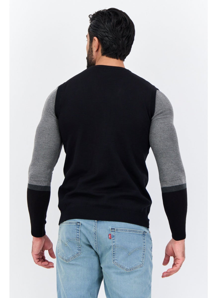 Sorbino - Men V-Neck Knitted Sleeveless Vest Cardigan, Black - Image 1
