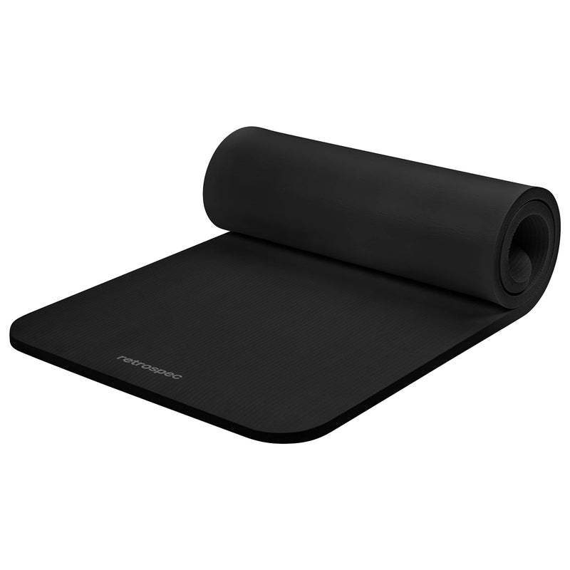 Retrospec Solana Yoga Mat 1" Thick w/Nylon Strap for Men & Women - Non Slip Exercise Mat for Home Yoga, Pilates, Stretching, Floor & Fitness Workouts - Black - Image 1