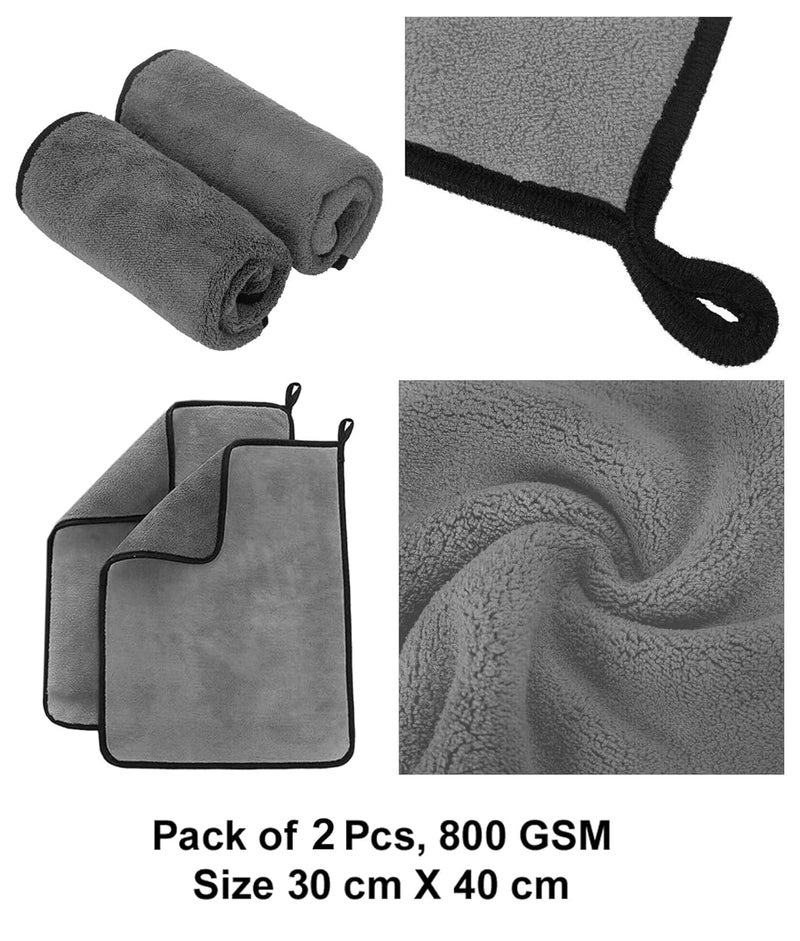 MAX 800 GSM Microfiber Cloth for Car Cleaning (2 Pcs) - Ultra Soft, Thick Plush, Double Sided Microfiber Towel for Car Cleaning, Washing, Detailing, 30 x 40 cm, Grey - Image 2
