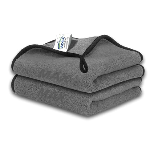 MAX 800 GSM Microfiber Cloth for Car Cleaning (2 Pcs) - Ultra Soft, Thick Plush, Double Sided Microfiber Towel for Car Cleaning, Washing, Detailing, 30 x 40 cm, Grey - Image 1