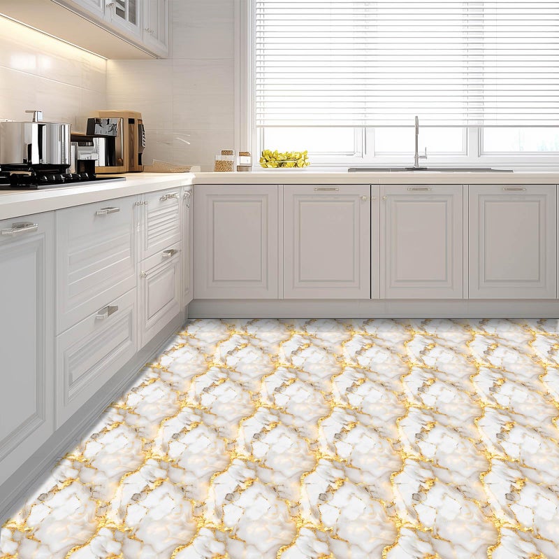 IVN 10PCS 12x12 Inch Peel and Stick Floor Tile, White Gray Marble with Gold Veins Pattern, Removable Vinyl Removable Floor Tile for Kitchen Bathroom Living Room, Residue-Free Removal - Image 3