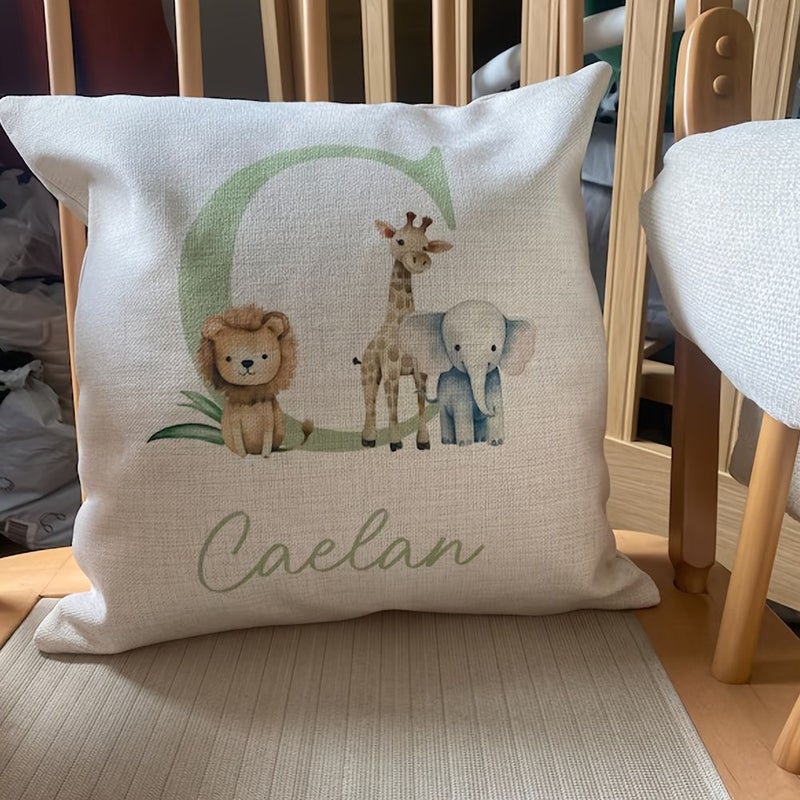 Personalised Safari Cushion Pink Color Jungle Nursery Decor New Baby Gift Newborn Keepsake Pillow - Image 5