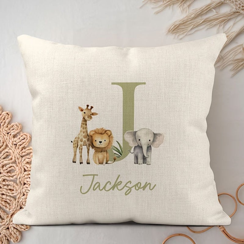 Personalised Safari Cushion Pink Color Jungle Nursery Decor New Baby Gift Newborn Keepsake Pillow - Image 2