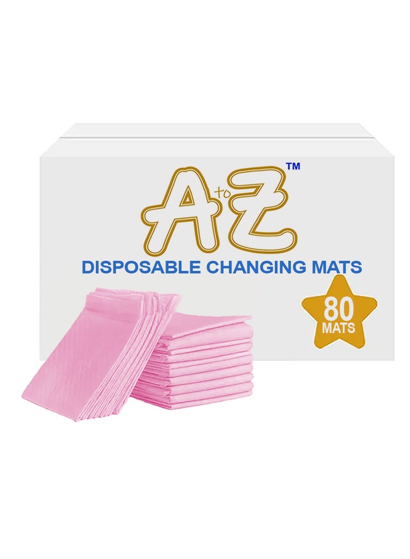 A TO Z A to Z - Disposable Changing Mat size (45cm x 60cm) Large- Premium Quality for Baby Soft Ultra Absorbent Waterproof - Pack of 80 - Pink - Image 1