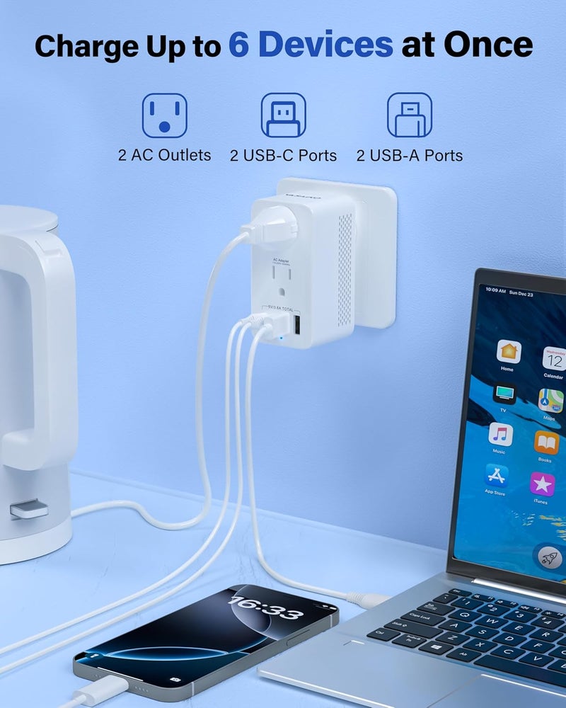 VASAIKO Voltage Converter US to Europe, Travel Adapter Voltage Converter to Step Down 220V to 120V, Power Converter with 2 USB-A 2 USB-C Port & UK/AU/US/IT/European Travel Plug Adapters - Image 4
