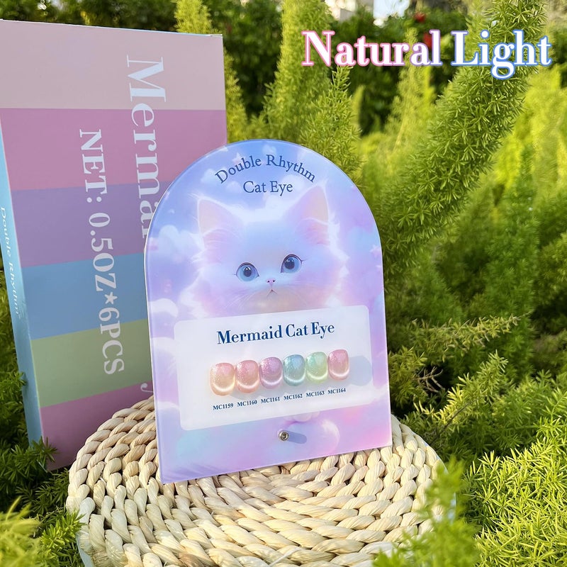 Double Rhythm Cat Eye Gel Nail Polish Set of 6 Same Color Same Bottle 0.5 Oz Shimmer Glitter with Magnet Holographic Reflective Magnetic UV Nail Polish Kit at Home (Nude Pink Green Purple-T6-29) - Image 5