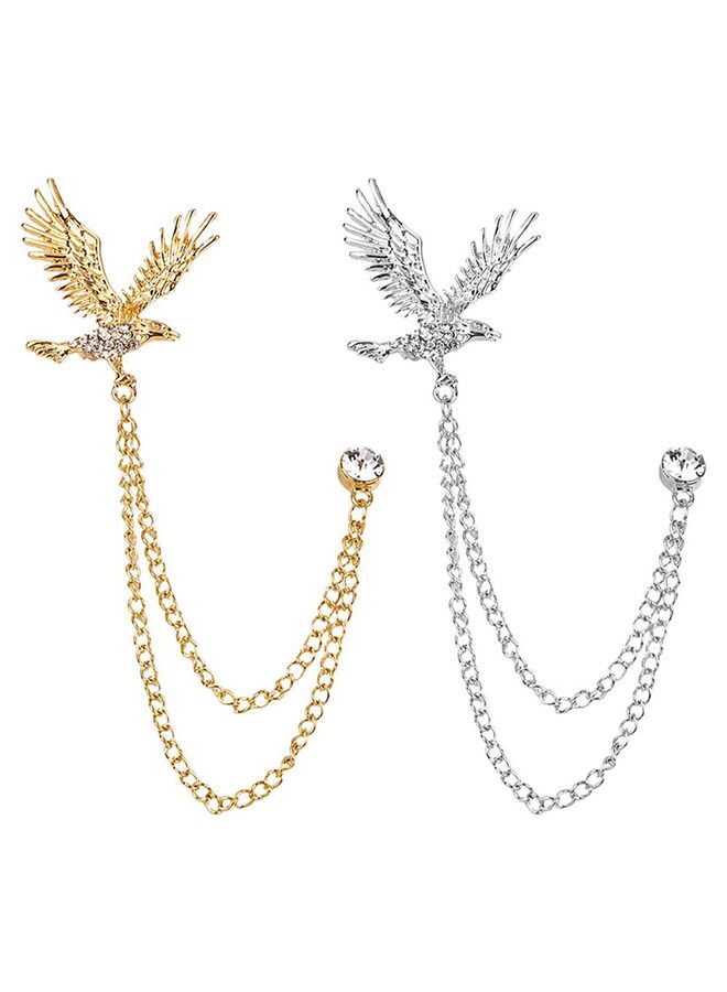 2 Packs Men's Eagle Brooch Lapel Pin Badge Hanging Chains Collar Brooches Pin for Career Suit Tuxedo of Shirts Tie Hat Scarf for Boyfriend Father Birthday Gold/Silver - Image 1