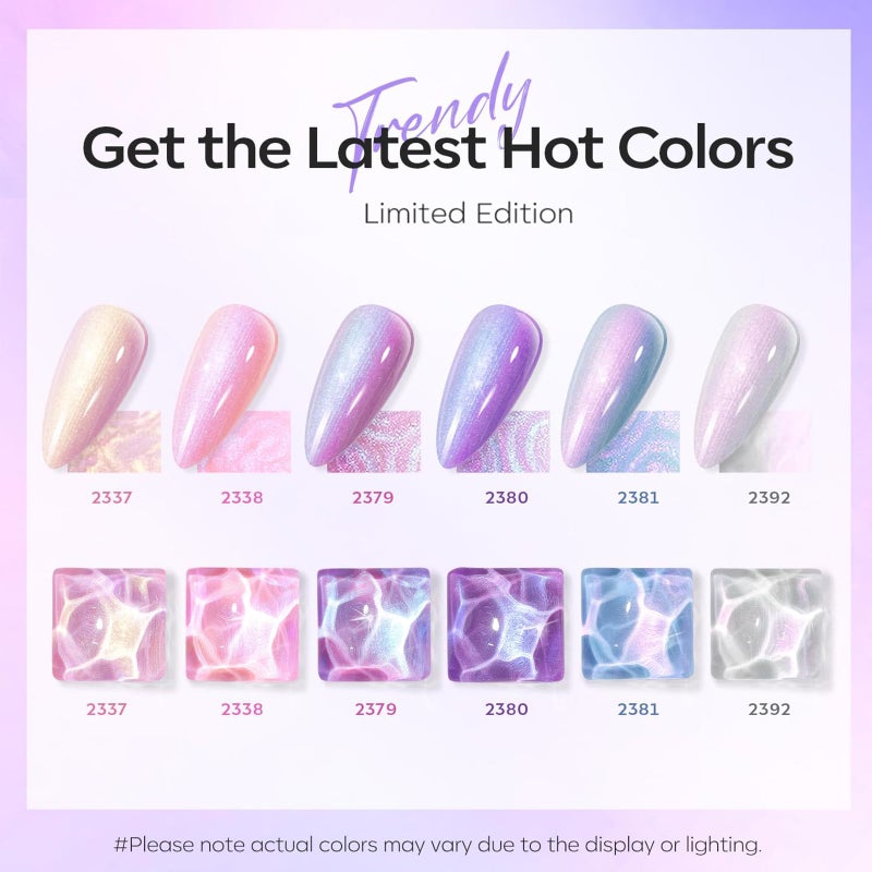 modelones Gel Nail Polish, 6 Colors Pink Purple Glitter Gel Polish Led Soak Off - Image 2