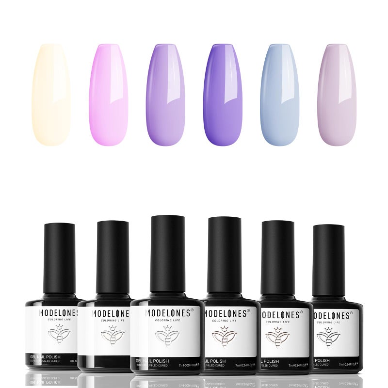 modelones Gel Nail Polish, 6 Colors Pink Purple Glitter Gel Polish Led Soak Off - Image 1