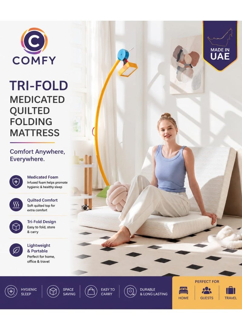 Comfy Folding Classic & Portable White 180x 90x 7Cm American Satin Mattress - Image 1