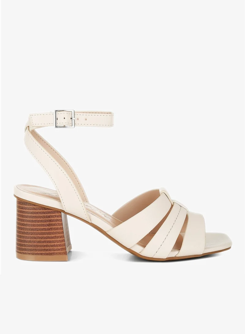 Pin Buckle Ankle Strap Sandals in Beige