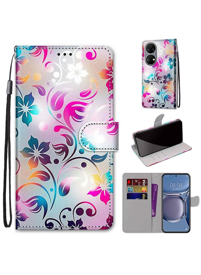 Zaboon Case For Huawei P50 Coloured Drawing Cross Texture Horizontal Flip PU Leather Case with Holder & Card Slots & Wallet & Lanyard - Image 1