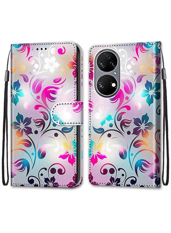 Zaboon Case For Huawei P50 Coloured Drawing Cross Texture Horizontal Flip PU Leather Case with Holder & Card Slots & Wallet & Lanyard - Image 2