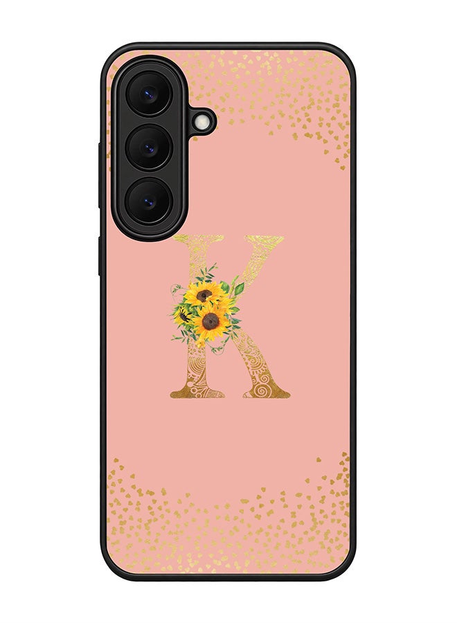 Stylizedd Rugged Case for Samsung Galaxy S26 FE- Slim Fit Hybrid Rubber Cover Sunflower Monogram - K (Rose Pink)