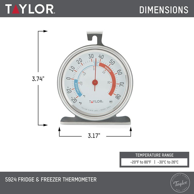 Taylor 5924 Large Dial Kitchen Refrigerator and Freezer Thermometer - 3 Inch Dial, Silver - Image 2