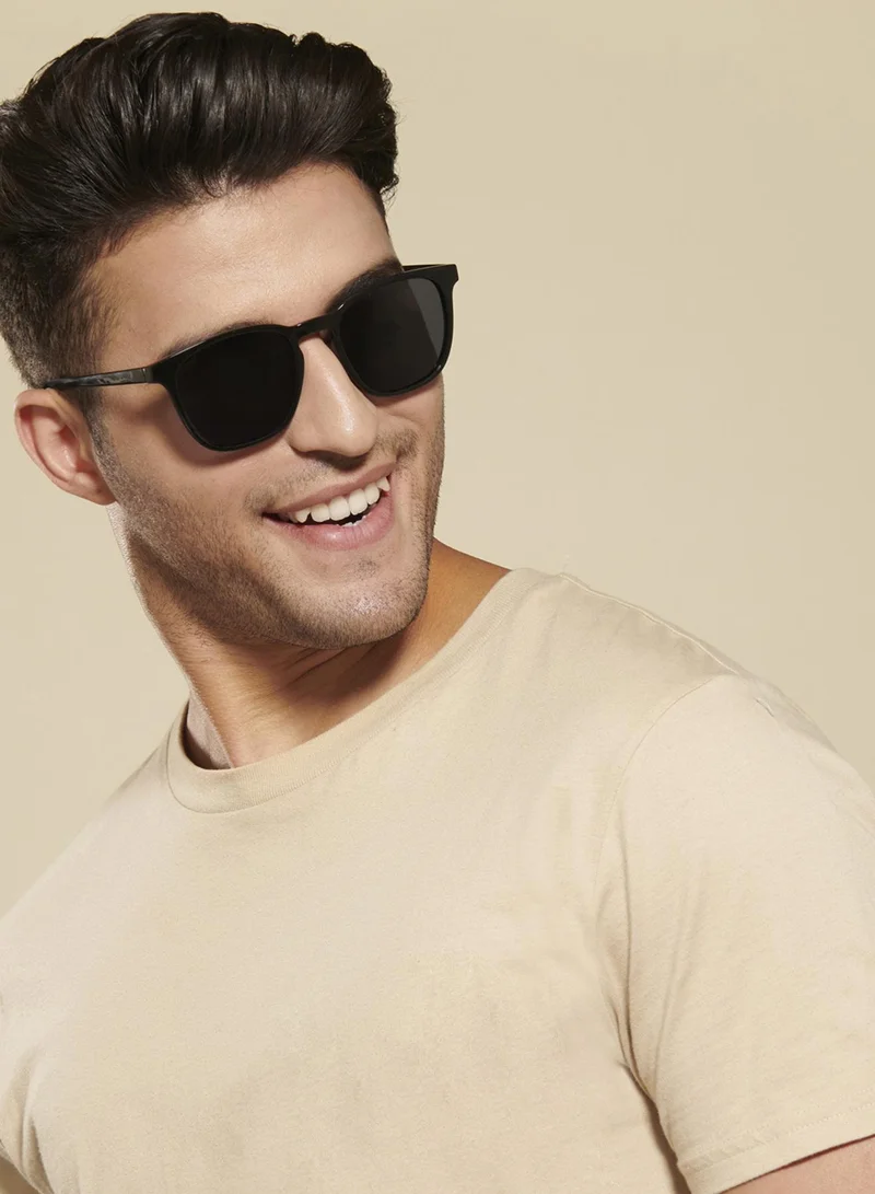 VINCENT CHASE Vincent Chase By Lenskart | Grey Black Full Rim Square Stylish Sunglasses | Polarized and UV Protected | For Men and Women | Large | VC S14090