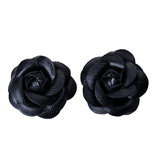 Douqu Faux Leather Rose Flower Winter Boots Wedding Sandals Black Shoe Clips Pair (Black) - Image 4