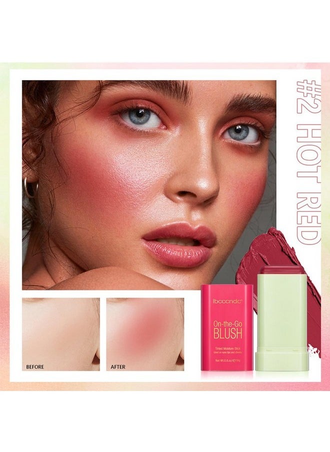 wenfeng Multi-Use Makeup Blush Stick,Cream Blush Stick,Solid Moisturizer Stick,Waterproof Natural Nude Makeup,Tinted Solid Moisturizer Stick for Eyes Lips Cheek (2#Hot Red)  - Image 3