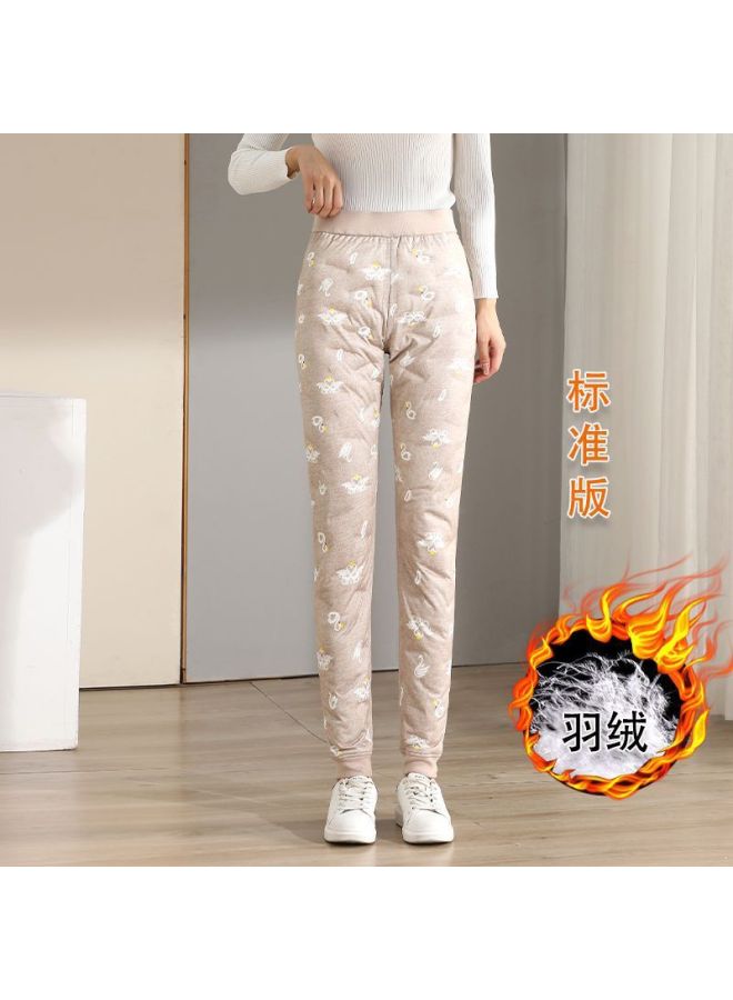 Women's High-waisted Slim-fit Down Pants With White Duck Down Lining, Winter Fleece-lined Thickened Thermal Cotton Pants
