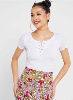 Urban Minx Seam Detail Button T-Shirt