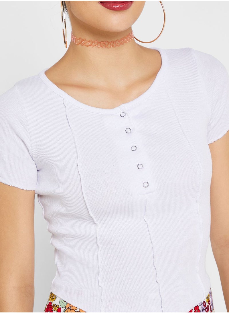 Urban Minx - Urban Minx Seam Detail Button T-Shirt - Image 1